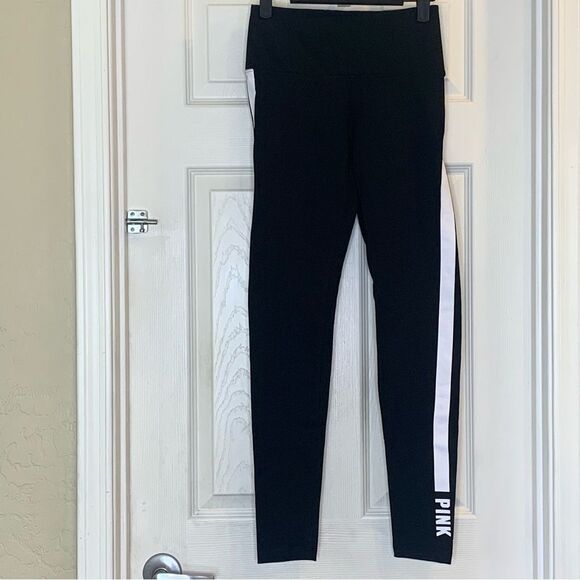 Victoria’s Secret PINK Black White Stripe Logo High Waist Cotton Legging, SMALL - Picture 2 of 11